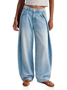 High-Waisted Baggy Pleated Jeans | Wide Leg Y2K Denim Pants for Women